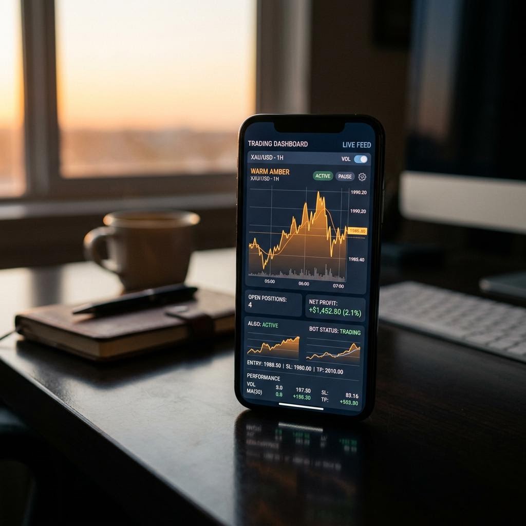 Stolt Dataheim handelsdashboard på smarttelefon